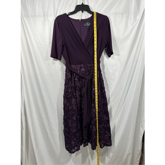 NEW $219 Alex Evenings [ 10 ] Mixed Media Sequined Rosette Midi Dress Eggplant‎ - Picture 2 of 14